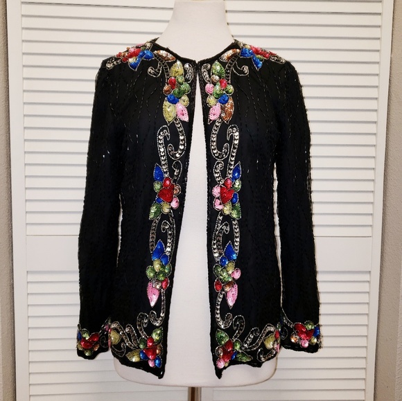 FELICITY Vintage Beaded Silk Evening Jacket. S/P - Picture 2 of 8